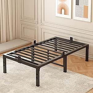 FUIOBYVV Twin XL Bed Frames 18 Inch Heavy Duty Metal Platform Bed Frame Twin Size Support Up to 3500 lbs,No Box Spring Needed,No Shaking,Steel Slat Support,Noise Free,Easy Assembly
