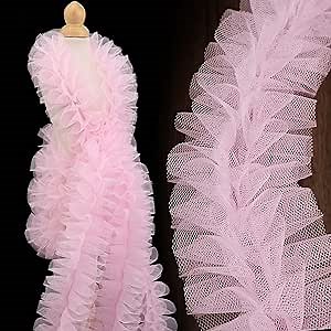 Pink Ruffle Pleated Lace Trim 2 Yards Satin Ribbon Gather Edge for Applique Sewing Crafts, Home Decoration