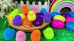 12 Pcs Easter LED Light-Up Puffer Chick Toys with Colorful Eggs | Reusable Sensory Fidget Stress Relief Toys for Kids Adults | Easter Basket Stuffers Fillers, Party Favors, Classroom Prizes