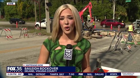 Water main break opens large crater, closes DeLand road