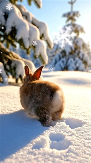 Cute Baby Bunny Hopping in Fresh Snow ❄️💕 | Adorable Winter Rabbit