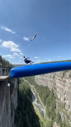 Blue Airbag Launch! 😱🔥 Guy Flies to Nets | AI Cliff Adventure Concept