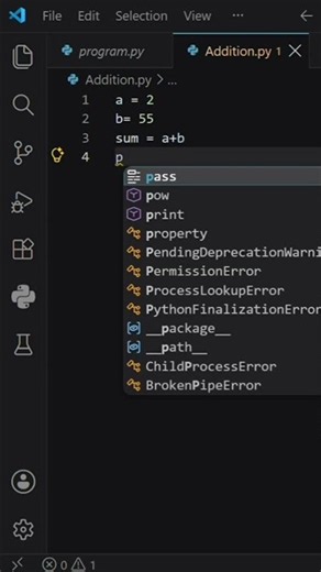 Python Addition Program for Beginners 🐍 | Learn Python Basics | Easy Python Program #python #shorts