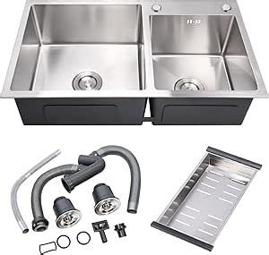 32" x 18" Drop-in/Topmount Double Bowl Kitchen Sink, Nano-Coated 304 Stainless Steel Kitchen Sink with Drain and Overflow