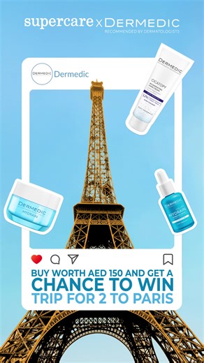 Your shopping could be your ticket to Paris! Spend AED 150 and stand a chance to win a dreamy trip for two. 💕🛍️ @DermedicMe #YourGlowPassportToParis #Dermedic #Paris