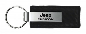 Jeep Wrangler Key Chain; Rubicon Black Carbon Fiber Leather Key Fob