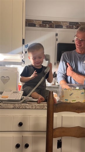 We introduced Maverick to the landline phone. I posted this on tik tok a few days ago and to our shock it went viral! 😂 almost 200k views and over 20k likes 😂 ironically on Fox and Friends yesterday morning they were talking about the landline making a comeback! I’d say if you’re needing a salesman, Mav and Pops can do the job! 😆 | Amanda Adkins