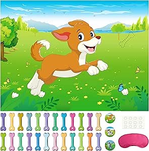 Morcheiong Pin The Tail on The Dog Birthday Party Game with 48pcs Bones, Give The Puppy A Bone Game for Kids' Dog Birthday Party Supplies