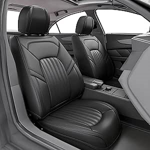2 Pieces ZC Front Car Seat Covers, Waterproof Nappa Leather Front Car Seat Protectors, Universal Auto Interior Fit for Sedans SUV Pick-up Truck, Black