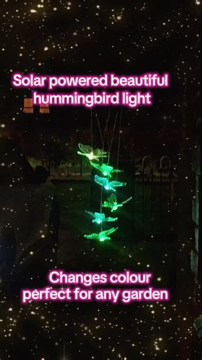 Beautiful hummingbird colour changing wind chime. solar power Bring beautiful colour to your garden #windchime #gardenlights #solarpoweredlight