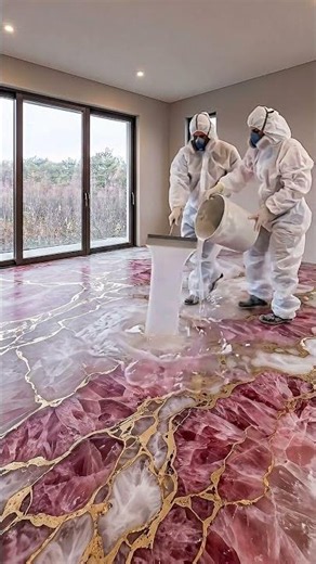 Client wanted a $48,000 Rose Quartz & Champagne Gold bedroom... 🤯👑 #epoxyfloor #satisfying