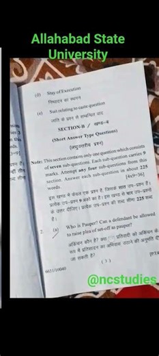 Code of Civil Procedure II and Indian Limitation Act 1963 LLB 5 Sem Allahabad State University 6651