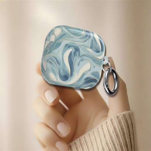 Airpods Case, Blue Marble Swirl Design, Airpods Cover With Keychain, Stylish Tech Accessory, Abstract Fluid Art, Ocean Tone Protective Cover - Etsy