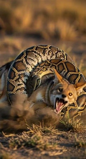 Will the python manage to swallow the jackal? Nature's wildest showdown #wildlife #nature #animals