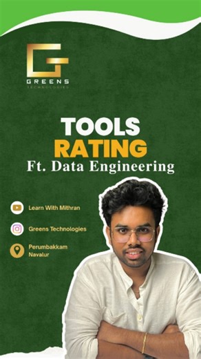 Greens Technologies Perumbakam on Instagram: "Let's rate Data Engineering Tools💯 Data Engineering relies on powerful tools that help you collect, process, store, and manage data efficiently. In this reel, I rate the most popular Data Engineering tools that every beginner should know in 2025! 🚀 Whether you're just getting started or exploring career options, understanding these tools will help you choose the right path and level up your data journey! 📊✨ 🔧 Tool-wise breakdown | ⚡ Beginner-frie
