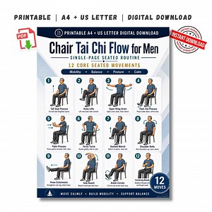 Rutina de Tai Chi en Silla para Hombres (PDF imprimible), Tabla de ejercicios sentados, Entrenamiento en silla de 12 movimientos, Rutina de movilidad y equilibrio, Descarga digital - Etsy México