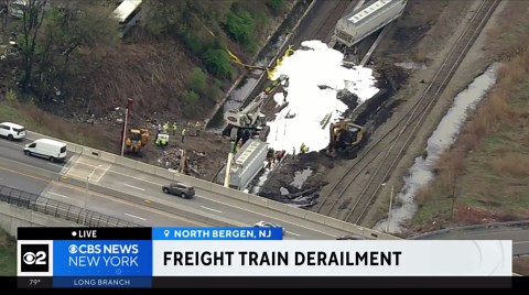 Crews continue to clean up North Bergen, NJ freight train derailment