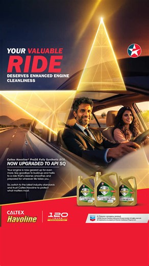 You push your limits in every aspect of life. Shouldn't your engine do the same? Demand more from your drive with the newly upgraded Caltex Havoline ProDS Fully Synthetic ECO API-SQ. Just as every step matters in your workout, every drop matters for your car. Engineered for: ⚡️ High Efficiency 🛡️ Ultimate Engine Protection ⛽️ Maximum Fuel Economy Never compromise on your standards. #CaltexPakistan #Caltex #CaltexHavoline