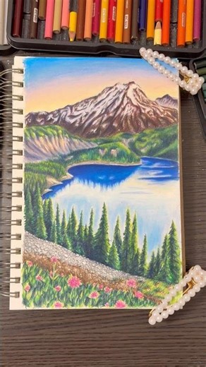 Majestic landscape drawing #landscape #coloredpencil #artprocess #drawing