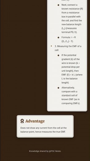 Potentiometer: principle, construction, and applications e.g., measuring EMF, internal resistan...