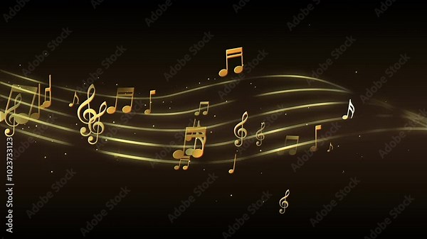 elegant golden music notes - concert or event background loop with gold particle dust