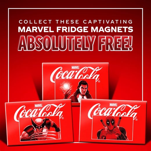 Calling all Marvel fans! Get your hands on our exclusive Marvel fridge magnets - Absolutely Free! All you have to do is buy any 2 Large PET bottles and get ready to assemble the Marvel universe! #Marvel #CocaColaMaldives #MarvelxCocaCola | Coca-Cola