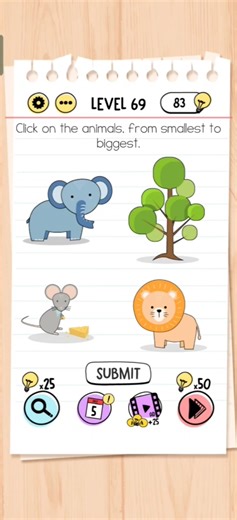 Click on the animals from smallest to biggest | Brain test level 69