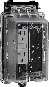 ENERLITES Outdoor Outlet Cover Extra-Duty in-Use Weatherproof Outdoor Decorator/GFCI Receptacle Outlets, Weatherproof Enclosure, 1-Gang 6.25” H x 3.5” W x 3.25” D, Clear Cover, IUC1V-D