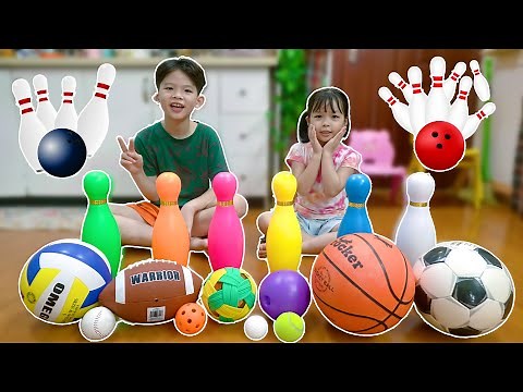 Kids Playing with Balls Compilation - Learn Different Sport Ball Names with Bowling Pins and More