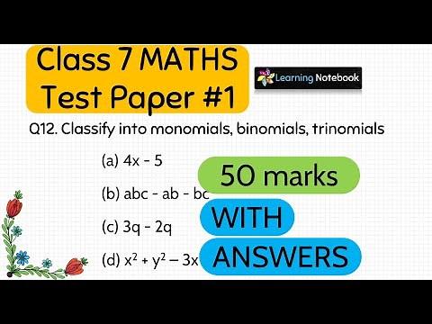 Class 7 maths test paper || Maths for class 7 || Marks 50 Sample test paper #1
