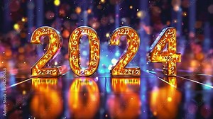 Animation of numbers 2024 with dazzling light effects