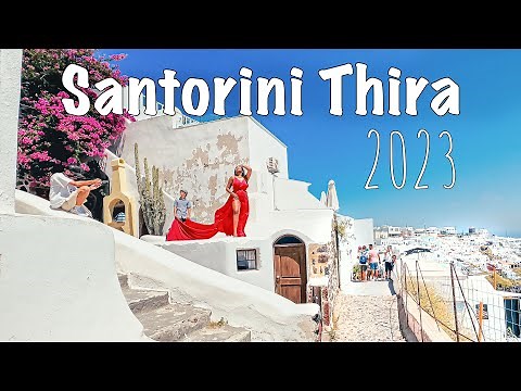 Santorini Thira, Fira, walking tour 4k, Greece 2023