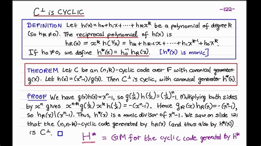 V5d: The dual code of a cyclic code (Error-Correcting Codes)