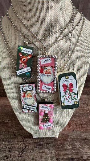 13K views · 2.6K reactions | Dollar Tree Domino Pendants! I made these with Mod Podge and scrapbook paper. They make the cutest little Christmas pendants! I love a good easy jewelry making project! The back dominos are from Dollar Tree and the cream ones are from a thrift shop. These a fun gifts and craft show sellers too! #crafts #tutorial #dollartree #craftshow #jewelrymaking | Handmade Happy Hour with Cathie Filian | Facebook