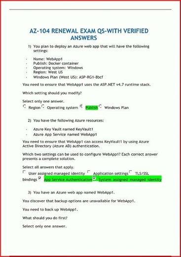 Az104 Renewal Exam Qswith Verified Answersnew video