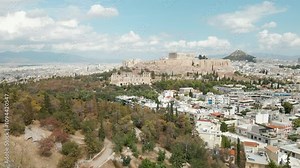 Ancient Ruins And Modern Buildings In Athens Greece Drone Slow Track In 4K 60FPS