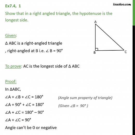 Question 1 - Show that in a right angled triangle, hypotenuse