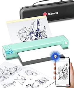 Tattoo Printer, M08F Bluetooth Tattoo Stencil Printer for Tattooing, Thermal Transfer Printer for Artists & Beginners, Compatible with Phone & PC, with Storage Case & 10pcs Transfer Paper