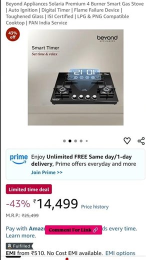 Solaria 4 Burner Smart Gas Stove 🔥 | Auto Ignition, Digital Timer & ISI Certified