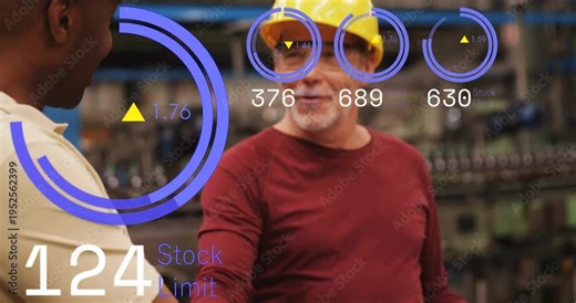 Vertical video: Handshake initiating stock audit in plant, lead holding laptop, HUD updating limits