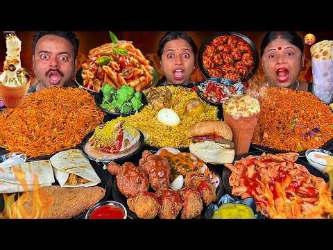 LUCKY STREET FOOD CHALLENGE SPICY MOMO, NOODLES, PIZZA, PASTA & LEG PIECE MUKBANG EATING SHOW VIRAL