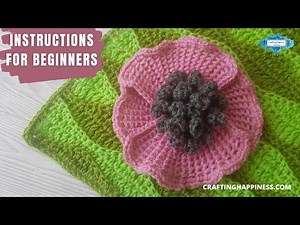 Crochet Tunisian Poppy Flower Applique | Crafting Happiness