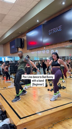 Joseph David on Instagram: "Band Bunny?! 😅🕺🏾💃🏽 Your turn: 4 Right lateral tap step then 4 Left lateral tap step R step front and back x2 L step front and back x2 Squat :30 Repeat x 2 then freestyle! Enjoy! 🤩 #groupfitness #motivation #coach #bandworkout"