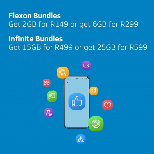 FlexOn and Infinite bundles are here to keep you online for the whole month📱! These affordable bundles are all-network and they are valid for 30 days 📢 Uyagcwala? Make the switch to Telkom and enjoy data, your way 😜 Dial *180*4*1# to buy😉 | Telkom