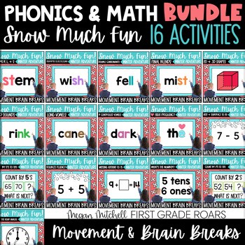 Math & Phonics Snow Activities Fact & Fluency Movement Break Digital Resource