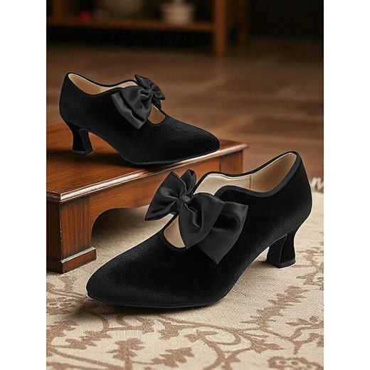 Women's Burgundy Velvet Kitten Heel Shoes with Black Bow - Vintage Victorian Style Dress Pumps for Ladies, Perfect for Weddings, Gatsby Parties & Formal Evening Outfits 2025 - $54.99