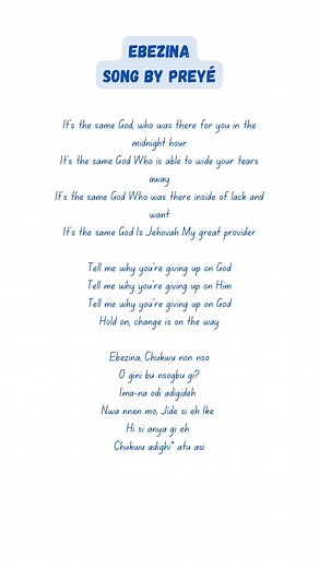 Ebezina👏🏾 Song by Preyé #lyrics #gospel #worship #God #jesus #