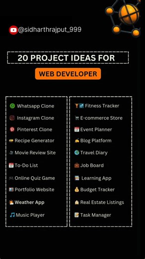 20 Projects ideas for web developer।web developer ke liye projects ideas in 2025।#project #shorts
