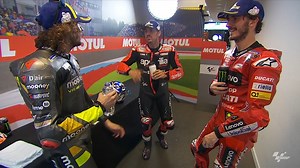PLENTY to chat about after that incredible end to the #MotoGP race yesterday 🤯 Go behind the scenes with the Assen top three and find out what had them talking 👀 #DutchGP 🇳🇱 | MotoGP