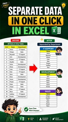 Separate Excel Data Instantly by Category | One Click Trick! 🚀#excel #shorts